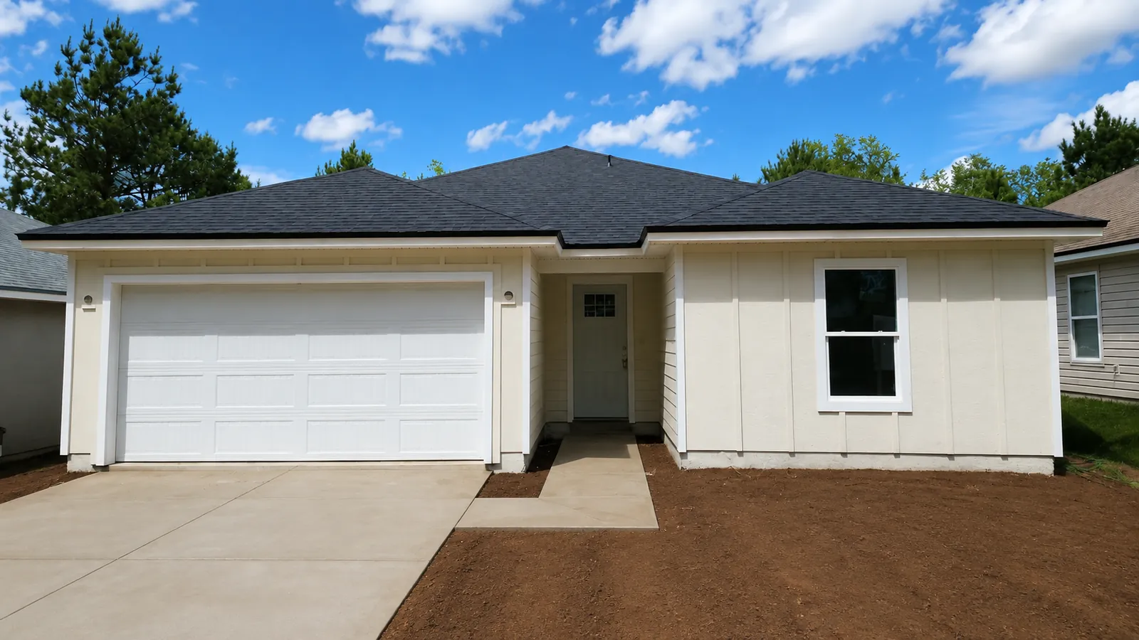 Single-story home with two-car garage, new build